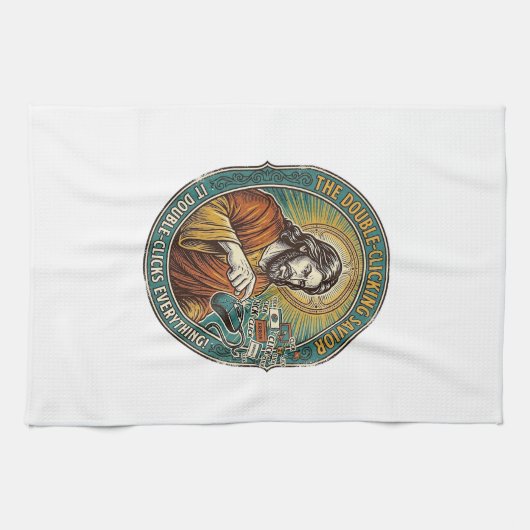 Jesus kaputte Doppelklickmaus IT Büro Tech Geschirrtuch (Horizontal)