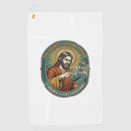 Jesus kaputte Doppelklickmaus IT Büro Tech Golfhandtuch (Vorderseite)