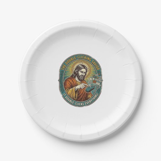 Jesus kaputte Doppelklickmaus IT Büro Tech Pappteller (Vorderseite)