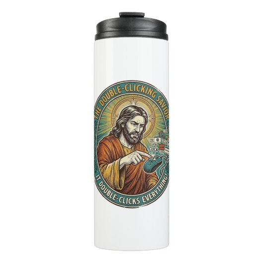 Jesus kaputte Doppelklickmaus IT Büro Tech Thermosbecher (Vorderseite)