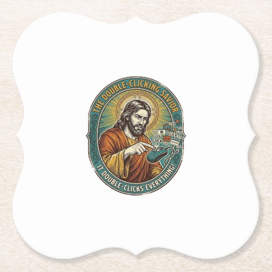 Jesus kaputte Doppelklickmaus IT Büro Tech Untersetzer (Vorderseite)