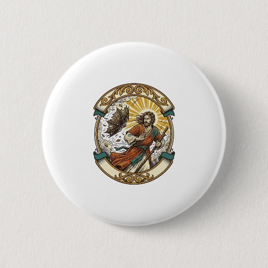 Jesus kaputter Regenschirm umgeblasen Windiger Stu Button (Vorderseite)