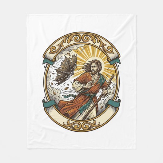 Jesus kaputter Regenschirm umgeblasen Windiger Stu Fleecedecke (Vorderseite)