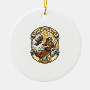Jesus kaputter Regenschirm umgeblasen Windiger Stu Keramik Ornament