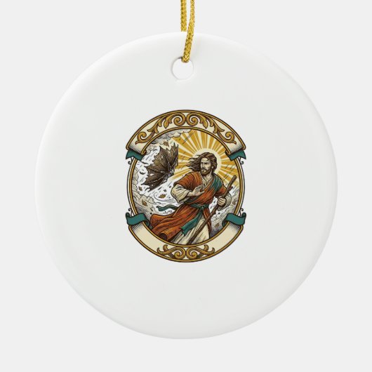 Jesus kaputter Regenschirm umgeblasen Windiger Stu Keramik Ornament (Vorne)