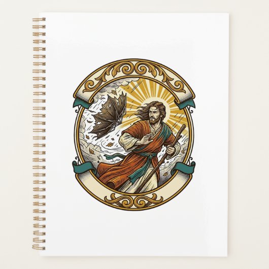 Jesus kaputter Regenschirm umgeblasen Windiger Stu Planer (Vorderseite)
