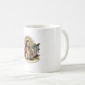 Jesus kaputter Stehschreibtisch steckt auf halbem Kaffeetasse (VorderseiteRechts)