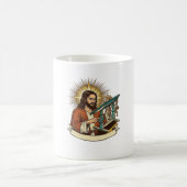 Jesus kaputter Stehschreibtisch steckt auf halbem Kaffeetasse (Mittel)