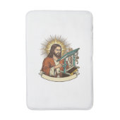 Jesus kaputter Stehschreibtisch steckt halb im Bür Badematte (Vorderseite Vertikal)