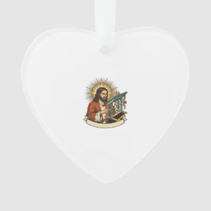 Jesus kaputter Stehschreibtisch steckt halb im Bür Ornament