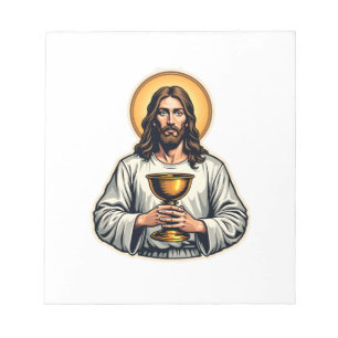 Jesus-Kelch-Wappen Vintage Gravur Shirt 2 Notizblock