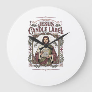 Jesus Kerzenlabel Jesus Kerze Christlicher Glaube  Große Wanduhr