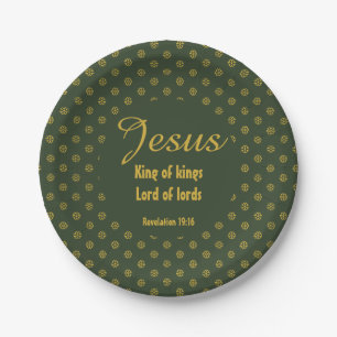 JESUS KING OF KINGS Christmas Christlich Green Gol Pappteller