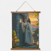 Jesus klopft an einer rustikalen Tür Wandteppich Mit Holzrahmen (Vorderseite)