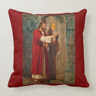 Jesus klopft auf der Tür mit vollem Vers Kissen