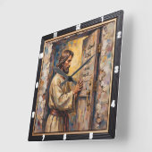 Jesus Knocks: Open Your Heart Quadratische Wanduhr (Winkel)