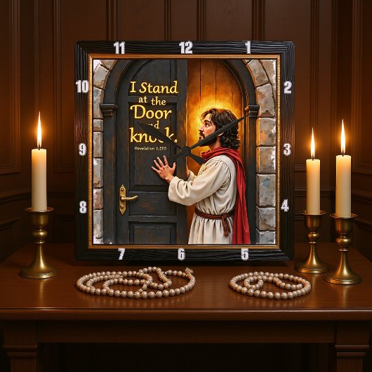 Jesus Knocks: Open Your Heart Quadratische Wanduhr