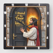 Jesus Knocks: Open Your Heart Quadratische Wanduhr (Vorderseite)