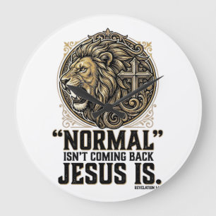 Jesus kommt zurück Löwe Kreuz Christliches T-Shirt Große Wanduhr