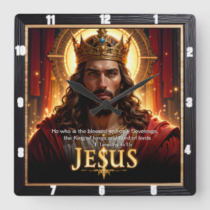 Jesus König Krone Herrscher Majestät Rot Quadratische Wanduhr