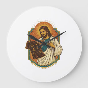 Jesus Kreide bedeckte schwarze Gym-Kleidung Chaos Große Wanduhr