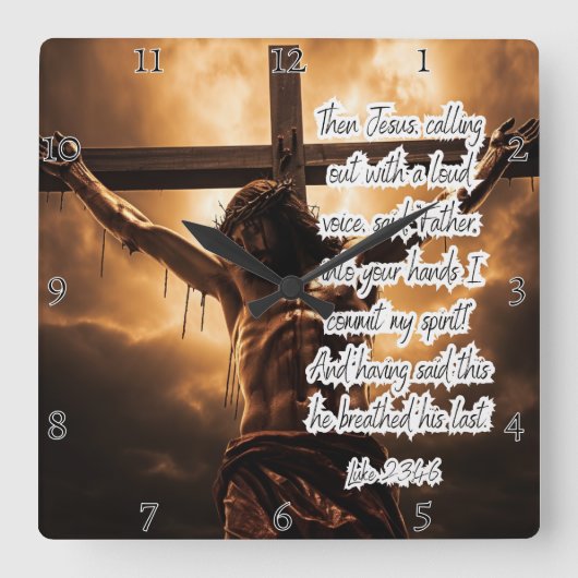 Jesus: Kreuz, Geist, letzter Atemzug Quadratische Wanduhr (Vorderseite)