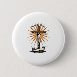 Jesus Kreuz Glaube Vintage Gravur Christliches T-S Button