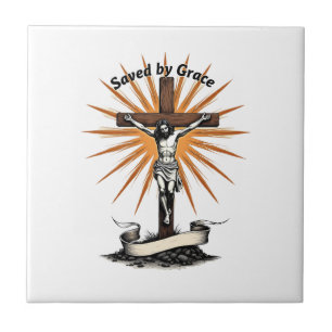 Jesus Kreuz Glauben Vintage Gravur Christliches T- Fliese
