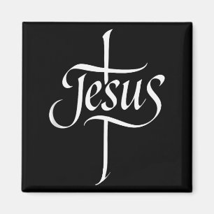 Jesus Kreuz Kalligrafie Anbetung Glaube Design Tan Magnet