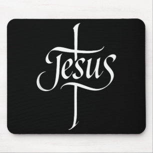 Jesus Kreuz Kalligrafie Anbetung Glaube Design Tan Mousepad