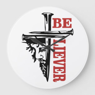Jesus-Kreuz-Nagel-Design – Mächtiges Christentum Große Wanduhr