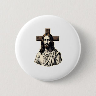 Jesus Kreuz Portrait Vintage Gravur Shirt 2 Button