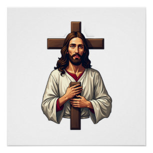 Jesus Kreuz Portrait Vintage Gravur Shirt 2 Poster