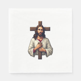Jesus Kreuz Portrait Vintage Gravur Shirt 2 Serviette