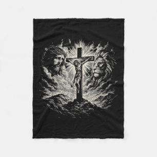 Jesus Kreuz Vintage 90er Style Löwe von Juda Chris Fleecedecke