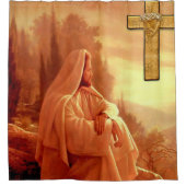 Jesus kreuzen weißer Duschvorhang (Vorderseite)