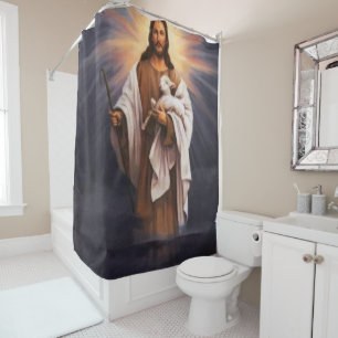 Jesus kreuzen weißer Duschvorhang