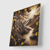 Jesus kreuzigt über Berglandschaft bei Dämmerung Quadratische Wanduhr (Winkel)