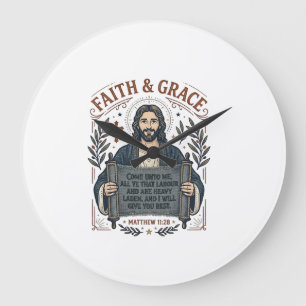 Jesus Kreuzstich Vintage-Shirt Christliches Grafik Große Wanduhr