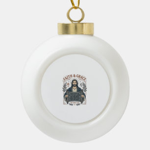 Jesus Kreuzstich Vintage-Shirt Christliches Grafik Keramik Kugel-Ornament