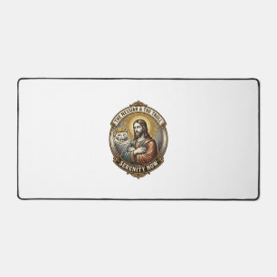 Jesus Kreuzt Arme Internet-Troll-Gesicht Emoji Hum Schreibtischunterlage