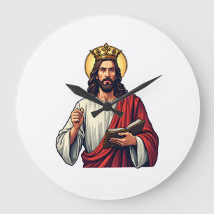 Jesus-Krone-Scroll Vintage-Gravur-Shirt 2 Große Wanduhr