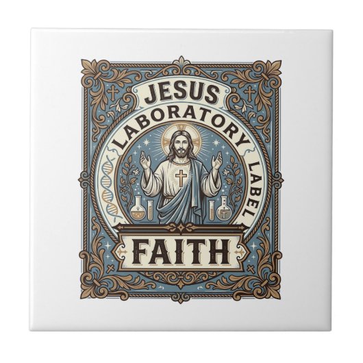 Jesus Laboretikett Glaube Jesus Laborchrist Fliese (Vorderseite)