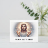 Jesus lächelt mit freundlichen Händen Postkarte (Stehend Vorderseite)