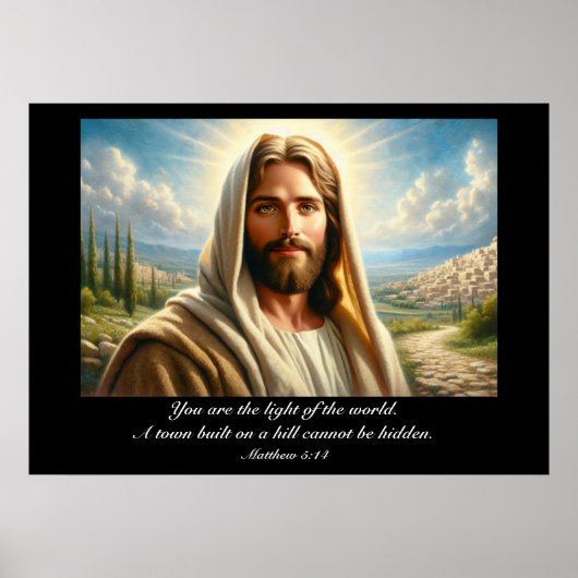 Jesus lächelt unter einem Himmlischen Himmel Poster (Vorne)