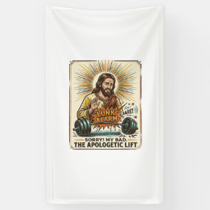 Jesus lässt schwere Hantel laut Gym Lunk Alar fall Banner