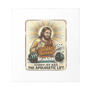 Jesus lässt schwere Hantel laut Gym Lunk Alar fall Notizblock