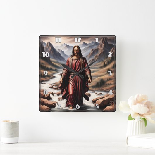 Jesus läuft auf dem Wasser in einem Friedlichen Um Quadratische Wanduhr (Zuhause)
