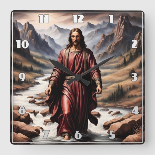 Jesus läuft auf dem Wasser in einem Friedlichen Um Quadratische Wanduhr (Vorderseite)