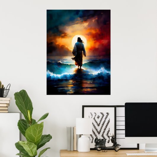 Jesus läuft auf dem Wasser Poster (Heimbüro)